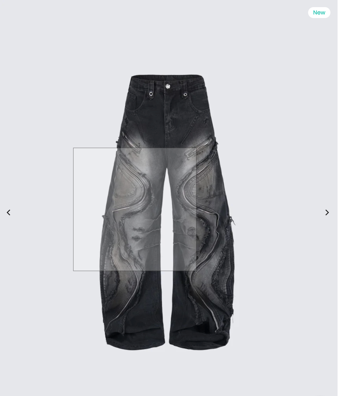 Dark Wavy Zipper Deconstructed Wide Denim Pants New